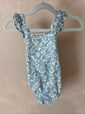 Mango Blue & White Floral Ruffle Strap One-Piece